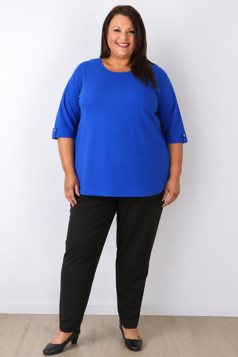 plus size Blue Elbow Sleeve Stretch Cotton Top