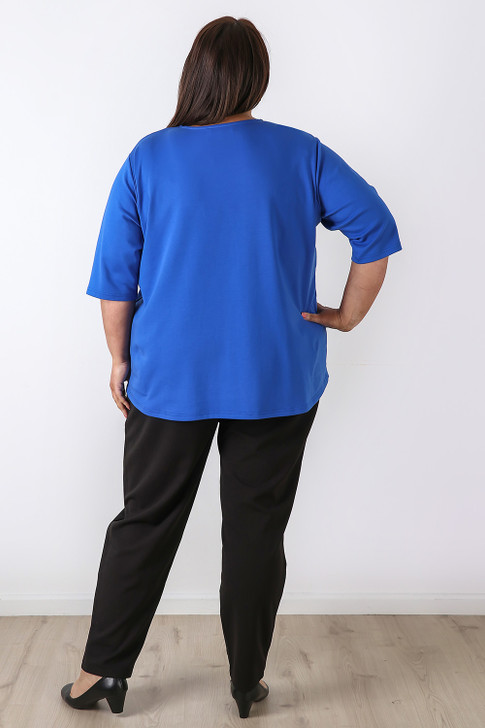 plus size Blue Elbow Sleeve Stretch Cotton Top