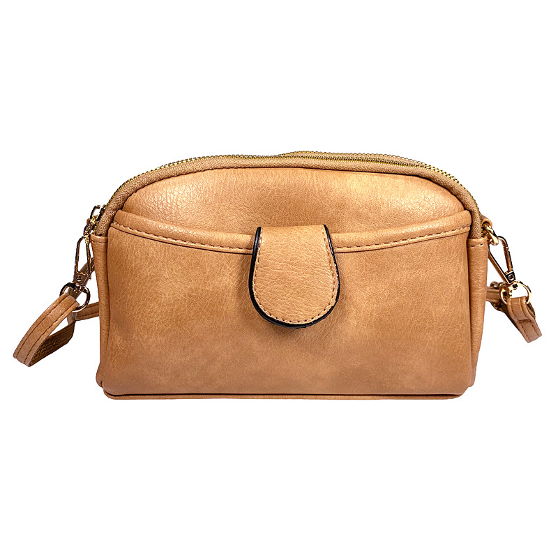 Camel Double Pouch Crossbody Bag | Curvaceous Australia