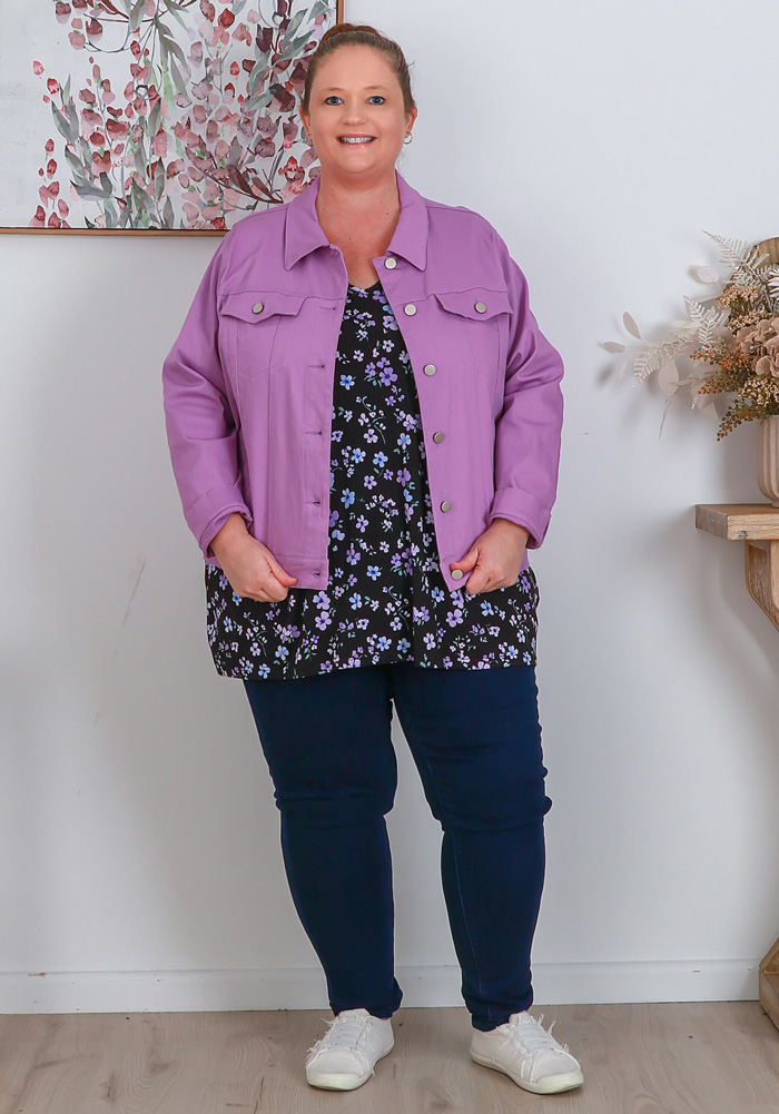 Plus Size Lilac Denim Jacket With Pockets | Curvaceous
