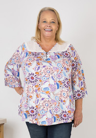 Plus Size Pastel Dotty Art Top With Lace