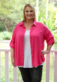 Plus Size Hot Pink Button Up Shirt