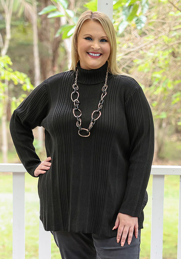 Plus Size Black Turtle Neck Ribbed Top | Curvaceous