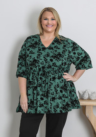 Plus Size Green Flocked Velvet Top