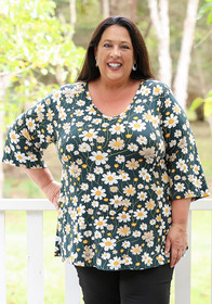 Plus Size Field of Daisies V Neck Top