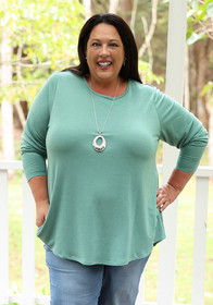 Plus Size Cute Green Long Sleeve Top With Stars