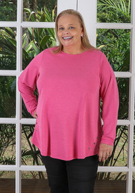 Plus Size Pink Curved Hem Knit Top with Stars