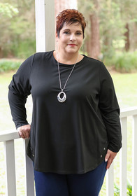 Plus Size Cute Black Long Sleeve Top with Stars