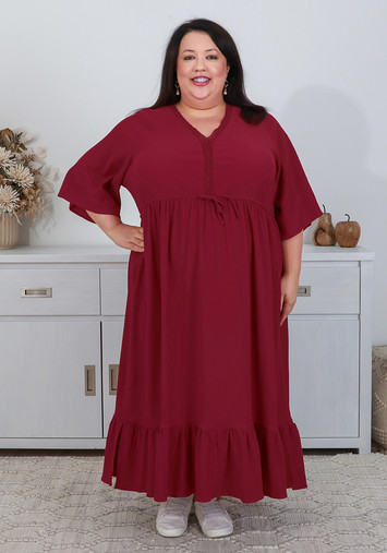 One Shoulder Sleeveless Lace Dress With Sash Red Plus Size main image 1