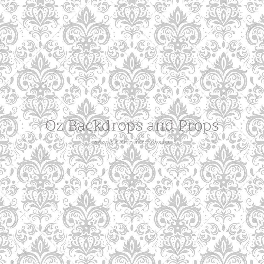 Silver White Damask