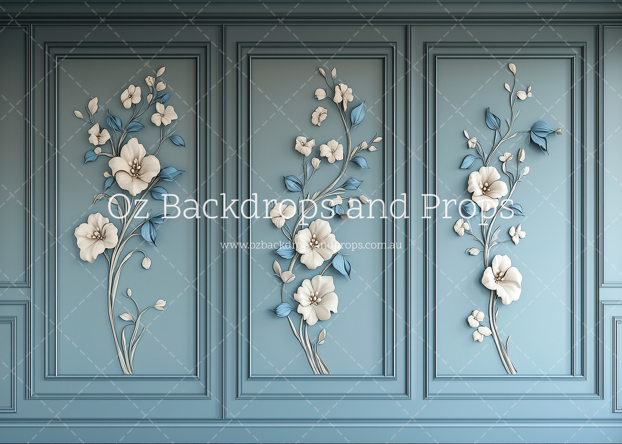 Sky Blue Floral Wainscoting