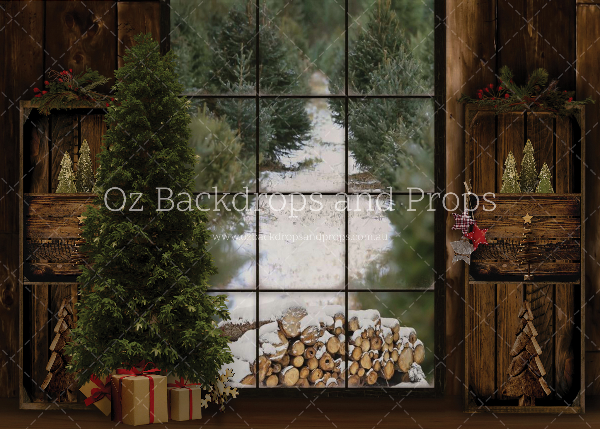 Woodsy Christmas Cabin - Oz Backdrops &amp; Props