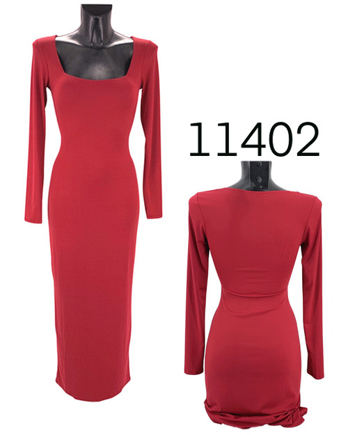 11402 - Tactel Square Neck Bodycon Long Dress