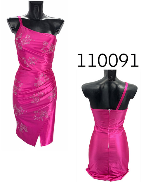 110091 - Stretchy Satin Rhinestone Detail Dress