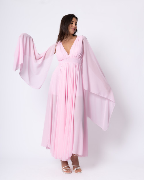 11766 - Chiffon Deep V Neck Open Back Maxi Dress