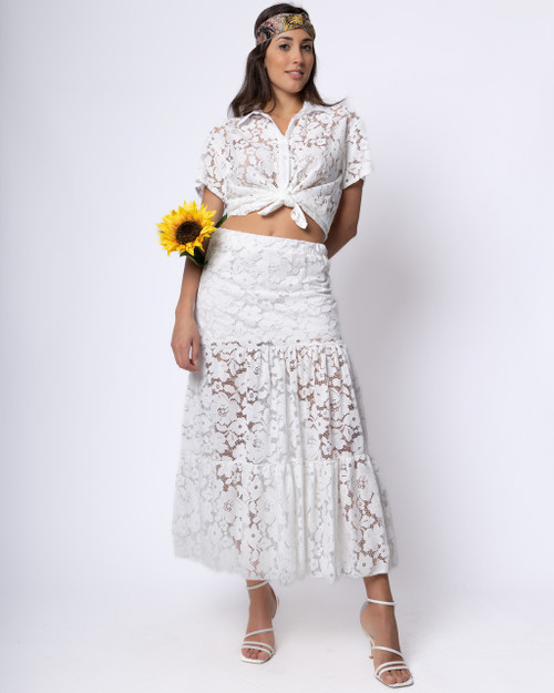 95154 - Lace Ruffle Hem Long Skirt