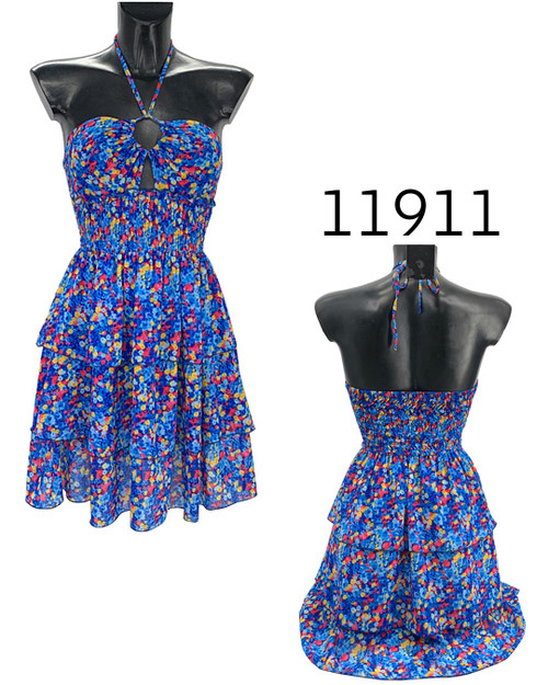 11911 - Printed Front Ring Detail Layered Dress