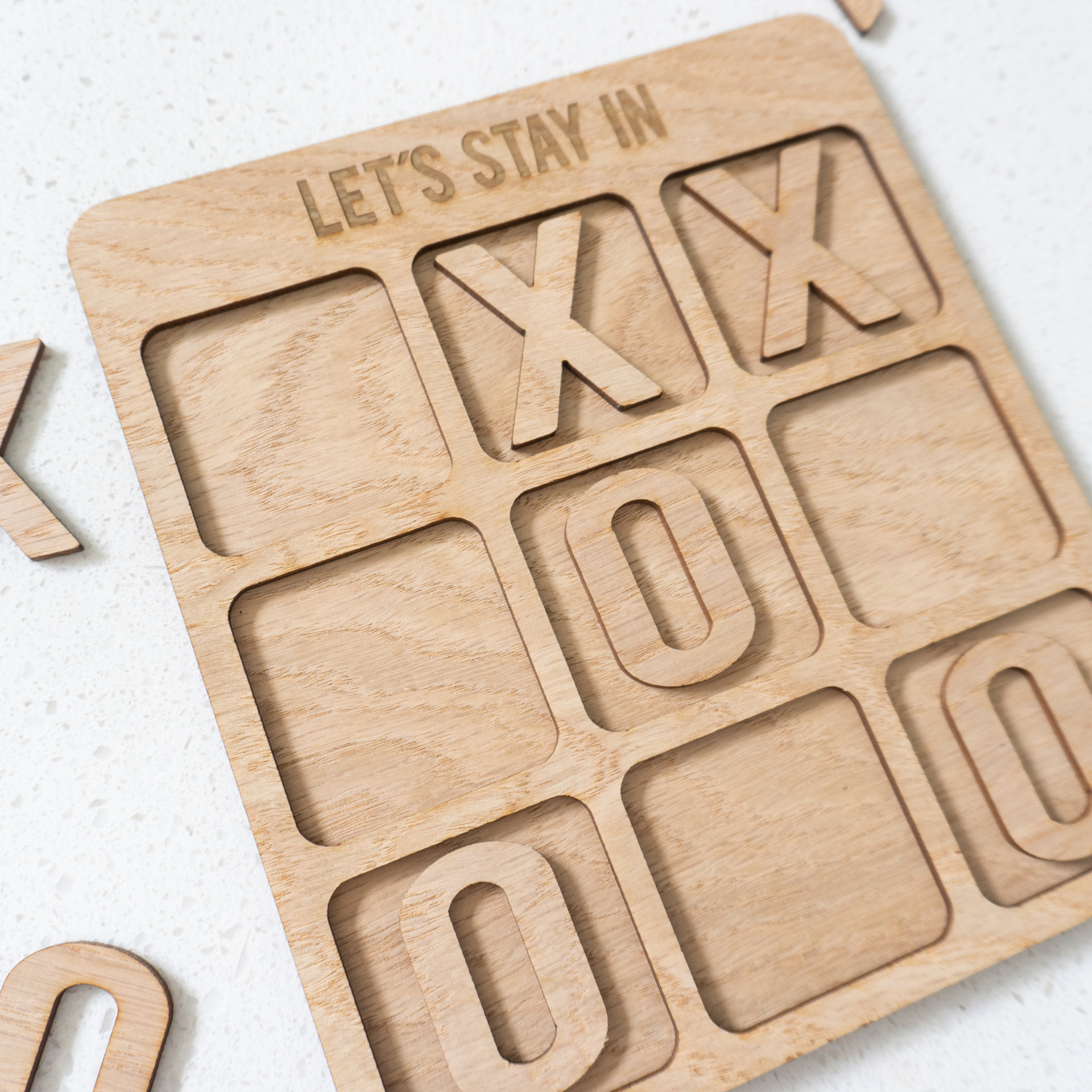 Let's Stay In Wooden Tic Tac Toe Board