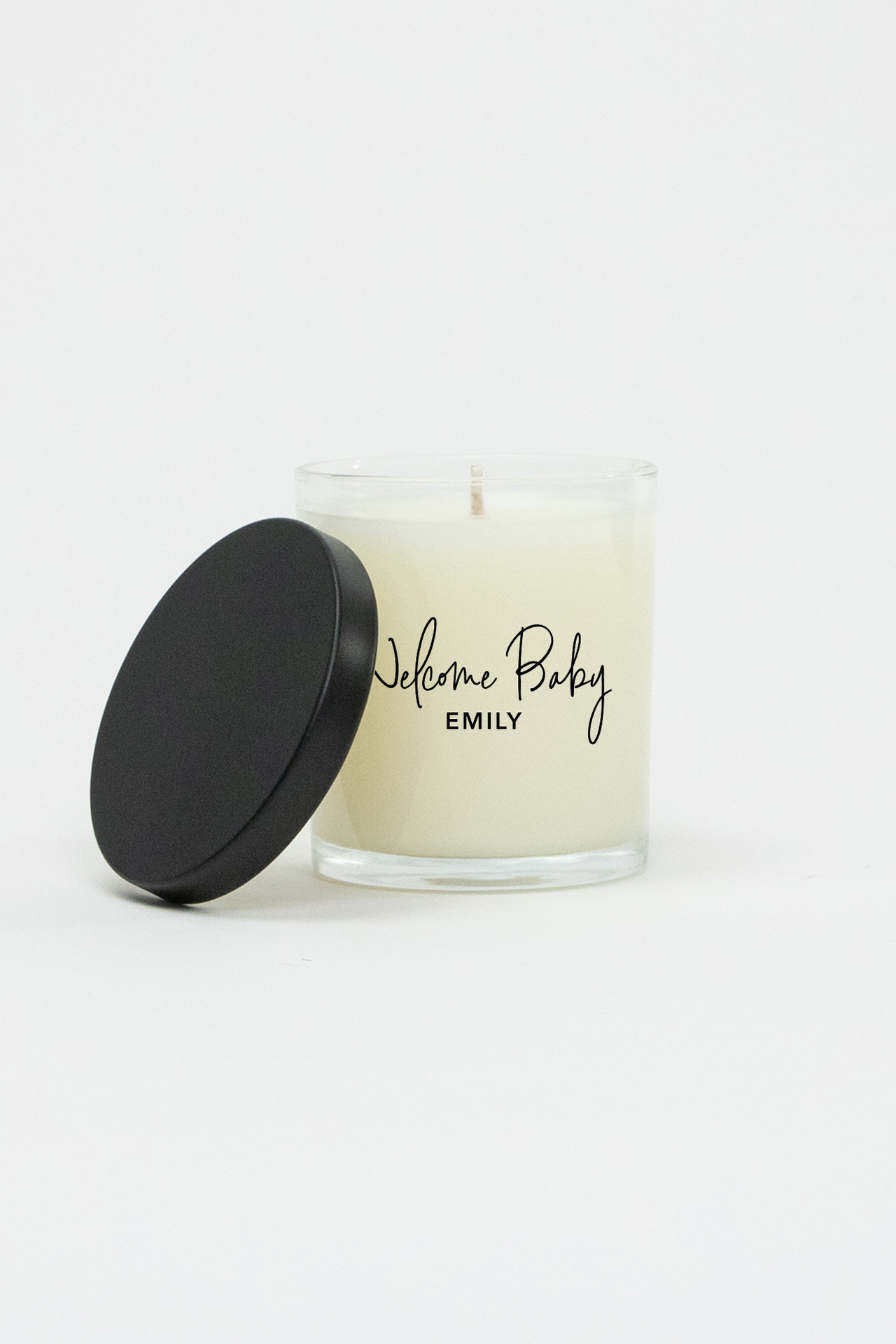 Welcome Baby Personalized Soy Candle - 10oz Black