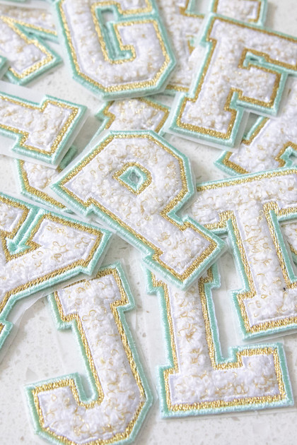 Chenille Adhesive Letter Patch - Teal