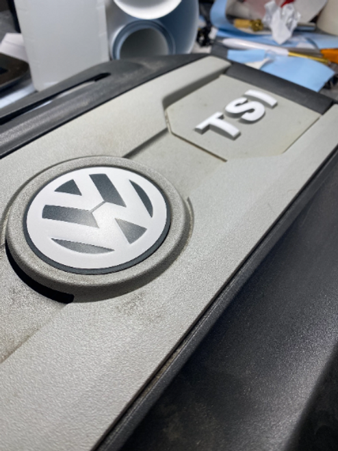 Vinyl Decal Overlay - Compatible with Volkswagen MK6 "VW TSI" Emblem on Engine Cover