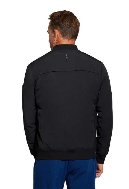 The 360 Samuel Bomber Jacket is essential for medical uniforms, made of 55% recycled polyester. It has a 28.5" back length and multiple pockets, ideal for healthcare professionals.