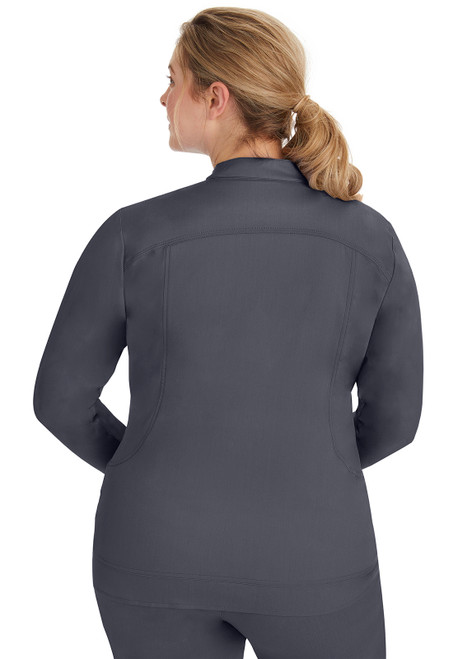 Back view of HH Purple Label Dakota Jacket: modern fit, durable 2-way stretch, zip closure, soft knit cuffs, and spacious kangaroo pockets. Ideal for medical uniforms and nurse scrubs.