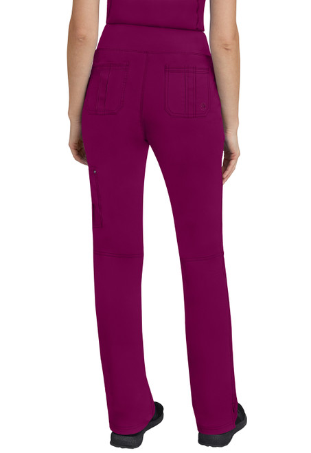 Back view of HH Purple Label Tori Pant: stylish medical uniform with 77% polyester, 20% rayon, 3% spandex. Mid-rise, straight leg, multiple pockets, grosgrain ribbon details.