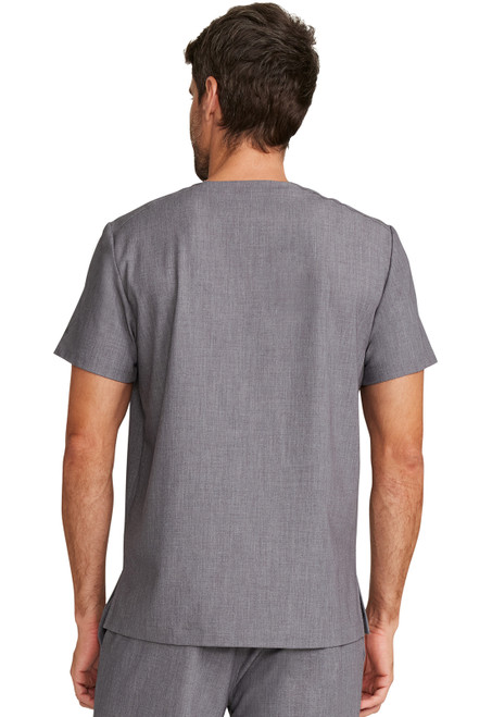 Back View of HH Quest Ari Men's V-Neck Top HH758 - This image features the Ari Men's V-Neck Top, part of the medical uniforms, nurse scrubs, and medical scrubs collections. Designed for healthcare professionals, it combines style and functionality with moisture-wicking, four-way stretch fabric. The top includes a welt chest pocket, side vents for mobility, and a modern fit that can be worn tucked or untucked. Ideal for long shifts, it ensures comfort and a polished appearance in diverse medical environments.