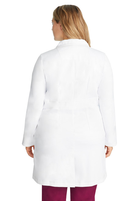 Stylish HH White Coat Tall Faye Labcoat offers a relaxed fit with two-way stretch fabric. Features include five pockets and side access slits for practicality during shifts.