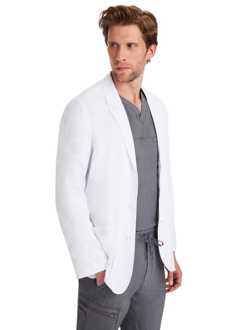 Tall Leo Labcoat 5150T: Classic medical style meets comfort. Made from 97% polyester, 3% spandex. Features relaxed fit, long sleeves, notched lapels, and ample pockets. Ideal for medical uniforms and nurse scrubs.