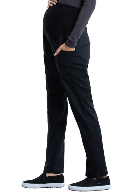 WW Revolution Maternity Pant WW155: Stylish nurse scrubs with a soft knit belly panel, bungee loops, and three pockets (two cargo, one zip) for secure storage. 30-inch inseam and side vents offer comfort and professionalism.