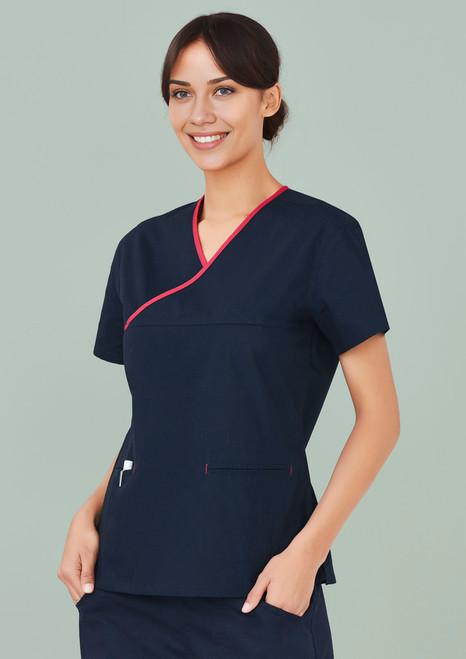 Biz Care Contrast Crossover Scrubs Top Mid H10722-SaleSB