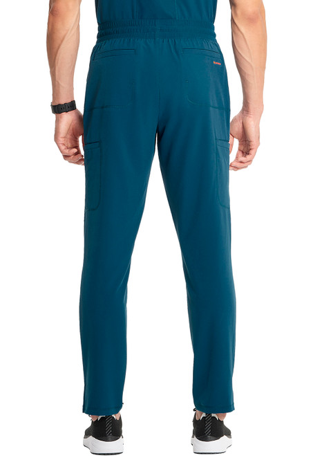 Back view of Infinity GNR8 Men's Drawstring Straight Leg Pant: mid-rise, zip fly, durable fabric, rib-knit waistband, secure drawstring, six pockets. Ideal for medical uniforms, offering style, functionality, and mobility for healthcare professionals.