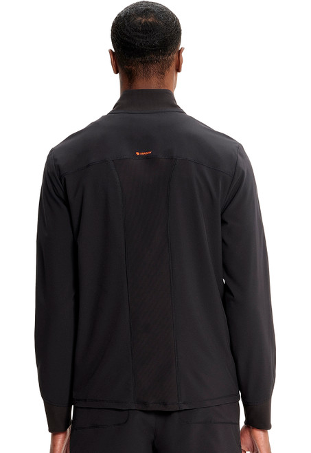 Infinity GNR8 Men's Jacket: polished design, ideal for medical uniforms. Features rib-knit collar, shaped cuffs, durable, breathable. Includes three pockets, perfect for nurse and medical scrubs.