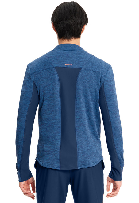 Infinity GNR8 Men's Jacket: Modern design, performance fabric, plush fleece lining, 4 pockets, rib-knit panels. Offers comfort and mobility for medical uniforms.