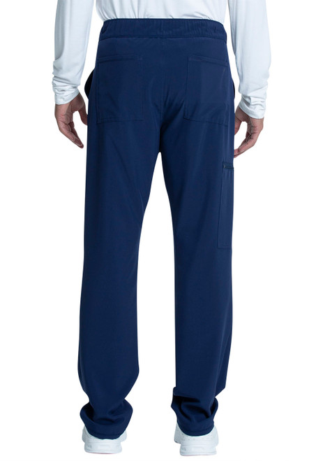 Back view of Allura Short Men's Fly Front Cargo Pant: stylish medical scrubs with comfort and functionality. Features include multiple pockets, zip fly, tailored fit, straight leg, and 29.5-inch PETITE inseam.