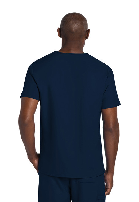 Back view of WW Originals Ultra Men's Elevation 2-Pocket Top: 100% polyester, side vents, two patch pockets, 28.5" center back length. Functional and stylish medical scrub for nurses.
