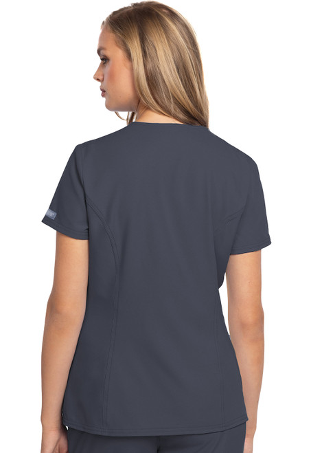 MC Insight Zip Front Henley Top MC609: Durable 100% polyester nurse scrub with modern fit. Features partial zip, three pockets, and rounded hem for comfort in clinical settings.