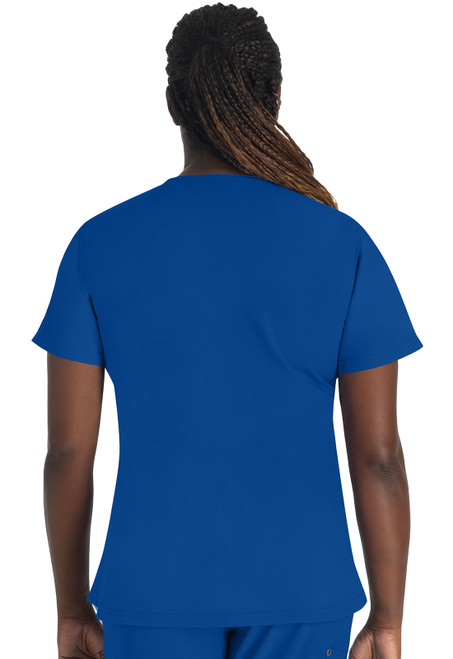 The EDS NXT Henley Top offers a modern fit for medical uniforms. It features a Henley neckline, functional snaps, and a secure chest pocket, combining style and comfort for busy medical settings.
