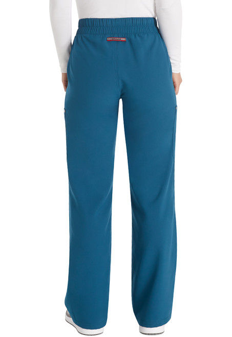 EDS NXT Petite Mid Rise Cargo Pant offers style and durability in medical uniforms. Features include a mid-rise, adjustable drawstring, five pockets, and wide legs for comfort and airflow.