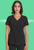 Front view of HH Works Monica Top: V-neck, fitted, 91% polyester/9% spandex, 26.5" back. Includes practical patch pockets. Ideal for healthcare professionals.