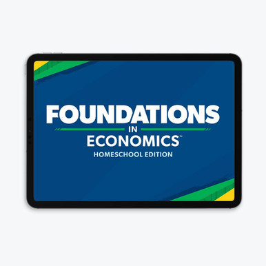 Tablet screen of Foundations in Economics:  Homeschool Edition Fully Digital Logo