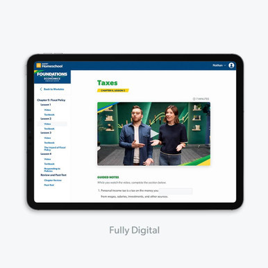 Tablet screen of Foundations in Economics:  Homeschool Edition Fully Digital