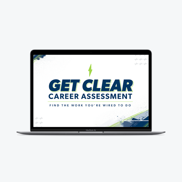 An image of a laptop with Ken Coleman's Get Clear Career Assessment for Career Change pulled up