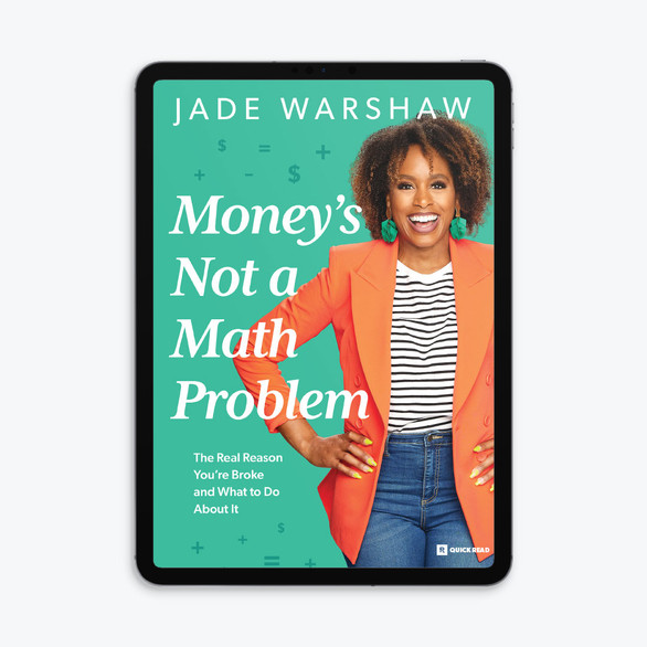 An image of Jade Warshaw's Money is Not a Math Problem (E-Book) pulled up on an e-reader.