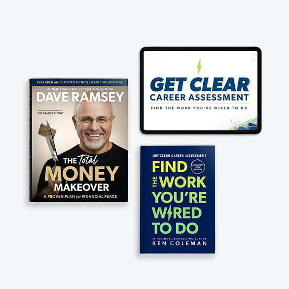 Graduation Gift Bundle which includes the online Get Clear Career Assessment and Book by Ken Coleman, The Total Money Makeover Book by Dave Ramsey.