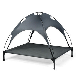 Portable Elevated Outdoor Pet Bed with Removable Canopy Shade-42 Inch - Color: Dark Gray - Size: XL D681-PS7353-XL