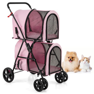 4-in-1 Double Pet Stroller with Detachable Carrier and Travel Carriage-Pink - Color: Pink D681-PW10040PI 4-in-1 Double Pet Stroller with Detachable Carrier and Travel Carriage-Pink - Color: Pink D681-PW10040PI