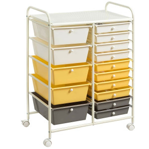 15-Drawer Storage Rolling Organizer Cart-Yellow - Color: Yellow D681-HW53825YE